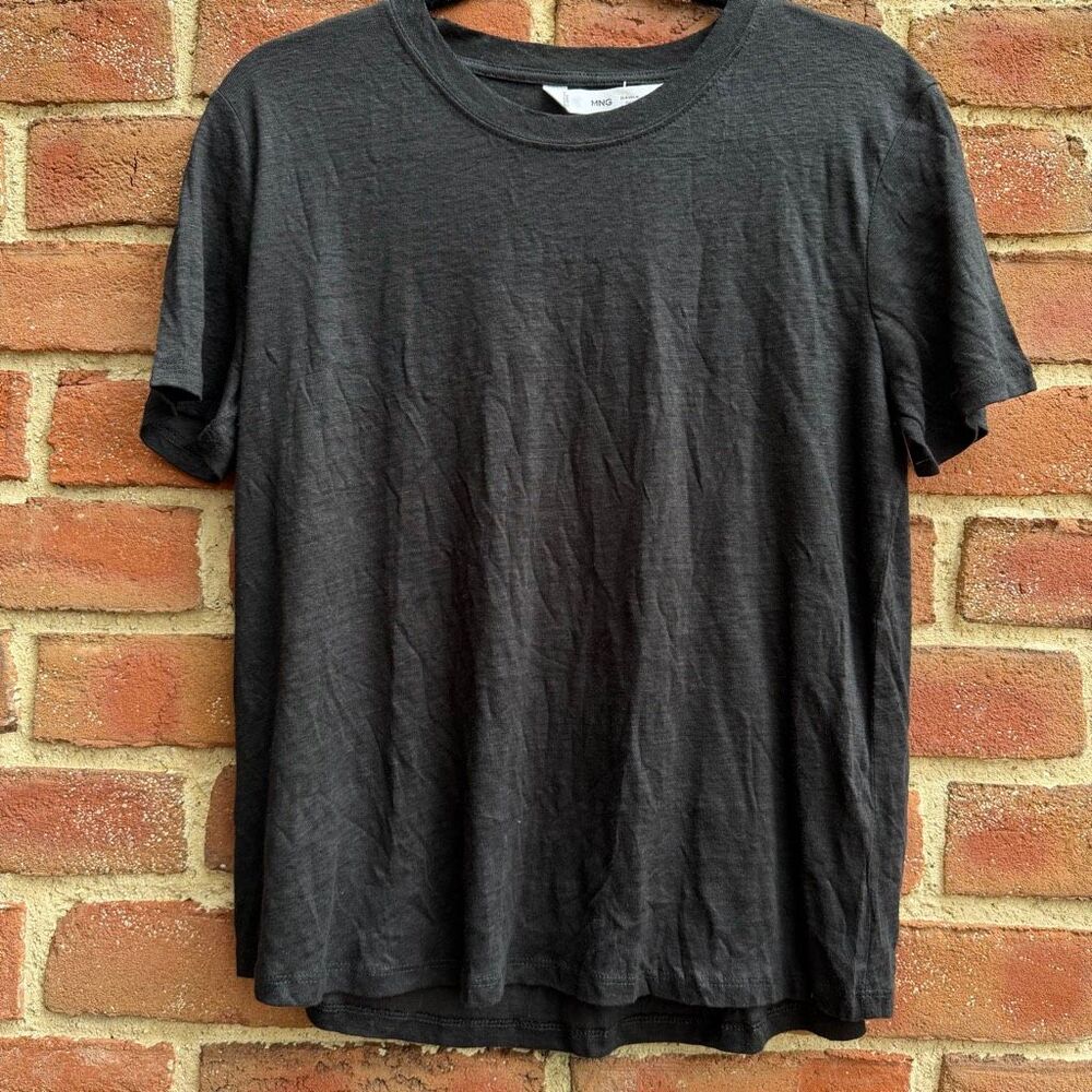 Mango MNG Women's Crew Neck Linen Short Sleeve Lightweight black T-Shirt M NEW
